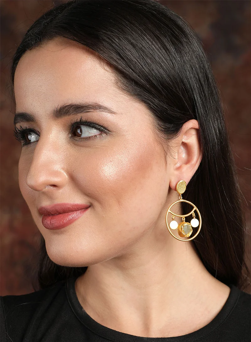 ISHIN Gold-Toned Circular Drop Earrings