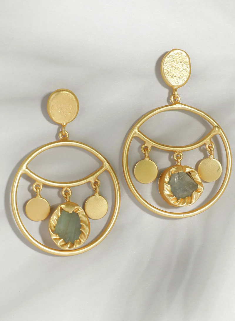 ISHIN Gold-Toned Circular Drop Earrings