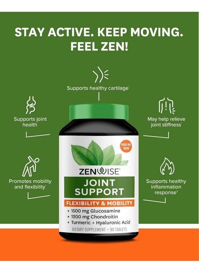 Zenwise Health - Zenwise Glucosamine Chondroitin Msm Joint Support Supplement With Turmeric Curcumin For Hands Back Knee And Joint Health Advanced Relief For Bone And Joint Flexibility And Mobility 90 Tablets - Image 1