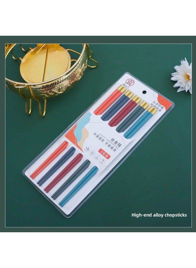 Alloy Chopsticks Jinfu 10 Pairs Of Hotel Household Color Disinfection Five-color Color Chopsticks 10 Yuan Store Goods-Color:10 Pairs Of 5-color Dome Jinfu Blister Card  - Image 1