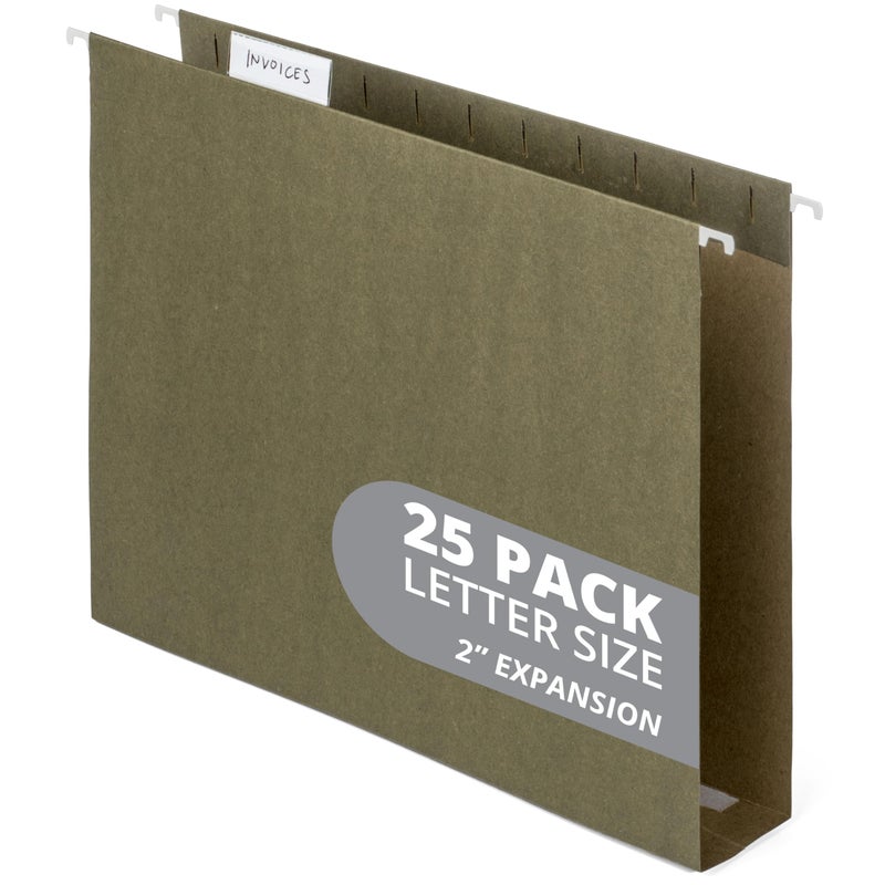 Blue Summit Supplies Extra Capacity Hanging File Folders, 25 Reinforced Hang Folders, Heavy Duty 2 Inch Expansion, Designed for Bulky Files and Charts, Letter Size, Standard Green, 25 Pack - Image 1