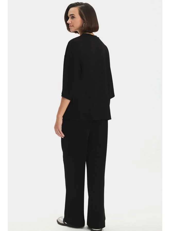 JUNE June Women Oversize Crew Neck Short Sleeve T-Shirt Elastic Waist Sweatpant Set Black