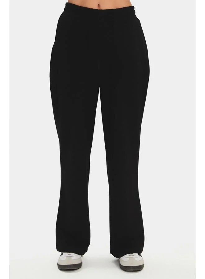 JUNE June Women Oversize Crew Neck Short Sleeve T-Shirt Elastic Waist Sweatpant Set Black