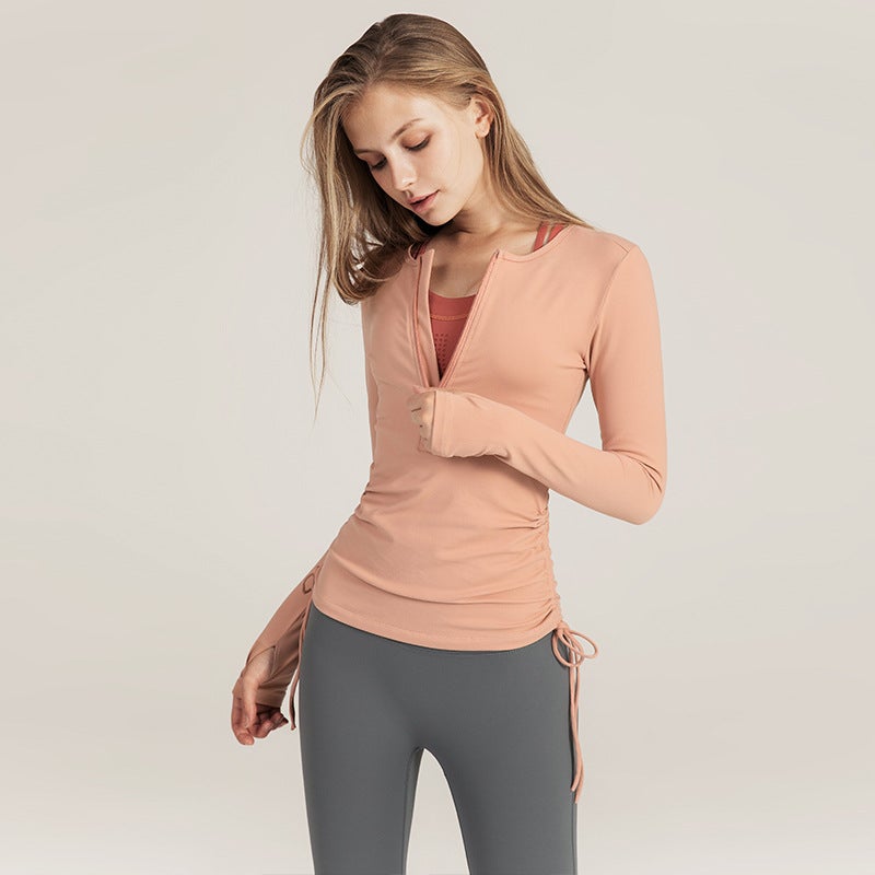 Generic New Womens Slim Fit Yoga Jacket Breathable Running Top Fog White  - Image 2