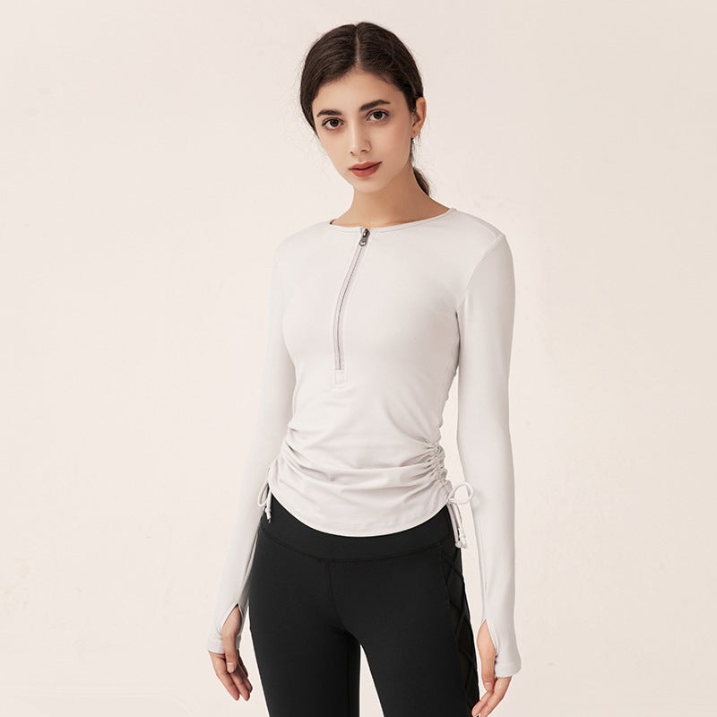 Generic New Womens Slim Fit Yoga Jacket Breathable Running Top Fog White  - Image 1