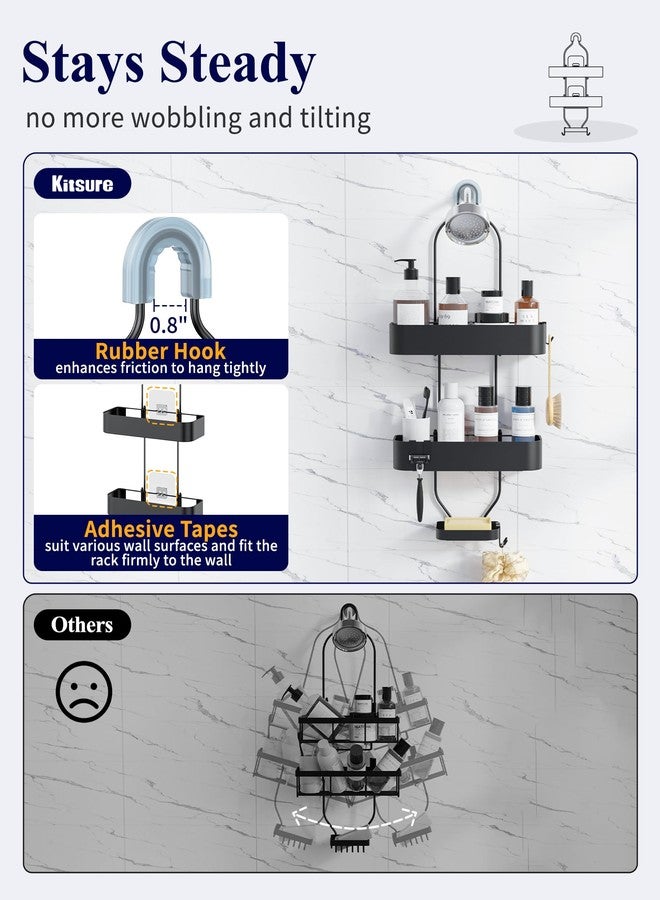 Kitsure Shower Caddy Hanging - No-Drill Bathroom Organizers and Storage, Wobble-Free Bathroom Shelves with Adhesive Tapes, Rust-Proof Shower Storage for Toiletries, Black, 25.0" H - Image 4