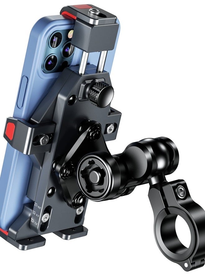 BRCOVAN حامل هاتف دراجة نارية من سبائك الألمنيوم مع مثبط اهتزاز وقفل آمن عالي السرعة، قفل تلقائي بضغط واحد لحامل هاتف الدراجة الرباعية والدراجة السكوتر لحوامل المقود للهواتف من 4.7'' إلى 7.2'' - Image 1