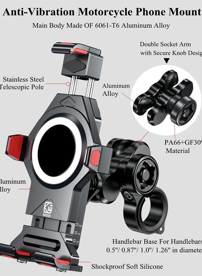 BRCOVAN حامل هاتف دراجة نارية من سبائك الألمنيوم مع مثبط اهتزاز وقفل آمن عالي السرعة، قفل تلقائي بضغط واحد لحامل هاتف الدراجة الرباعية والدراجة السكوتر لحوامل المقود للهواتف من 4.7'' إلى 7.2'' - Image 2