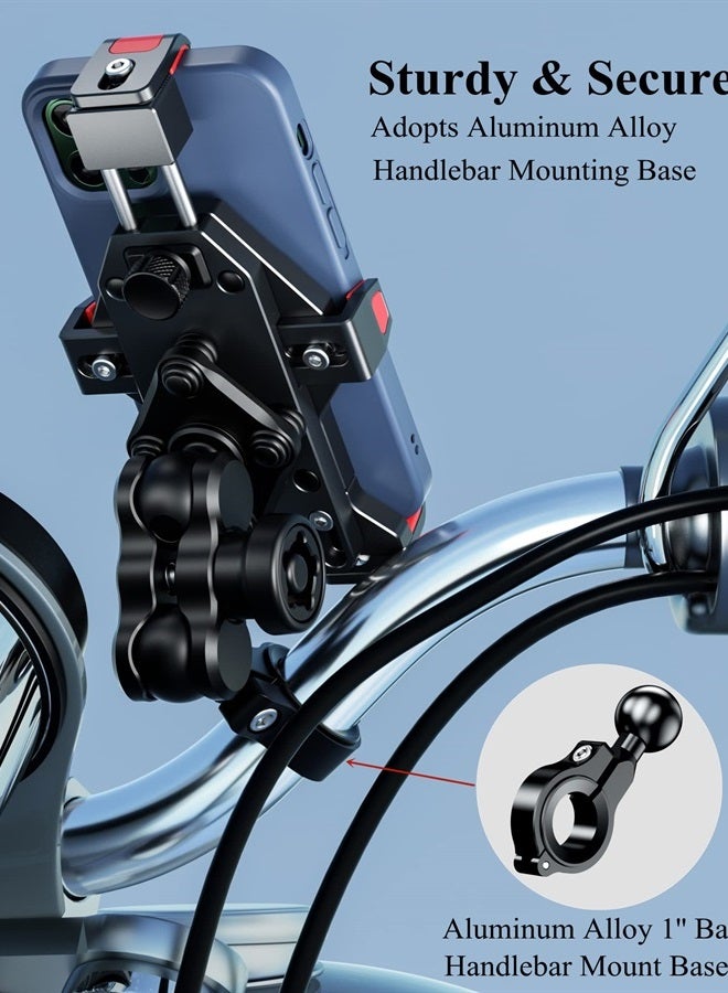 BRCOVAN حامل هاتف دراجة نارية من سبائك الألمنيوم مع مثبط اهتزاز وقفل آمن عالي السرعة، قفل تلقائي بضغط واحد لحامل هاتف الدراجة الرباعية والدراجة السكوتر لحوامل المقود للهواتف من 4.7'' إلى 7.2'' - Image 3