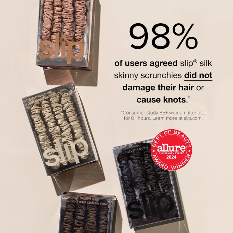 slip Silk Skinny Scrunchies - Blonde | Set of 4 Skinny Scrunchies | 100% Mulberry Silk, Anti-Crease, Gentle on Hair, Reduces Breakage | Stylish, Durable, Ideal for All Hair Types - Image 4