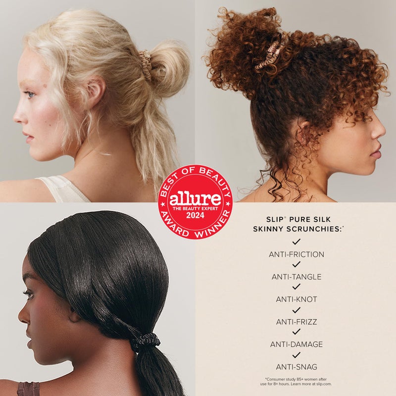 slip Silk Skinny Scrunchies - Blonde | Set of 4 Skinny Scrunchies | 100% Mulberry Silk, Anti-Crease, Gentle on Hair, Reduces Breakage | Stylish, Durable, Ideal for All Hair Types - Image 2