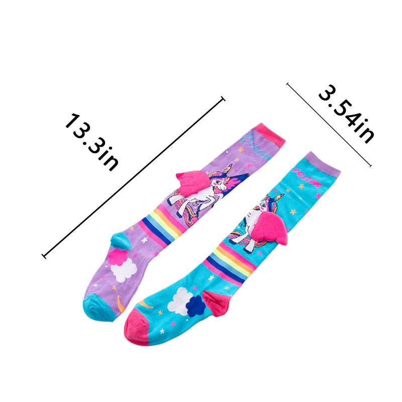 DSORVICD Little Kids Girls Crazy Socks Cute Cartoon 3D Wings Knee High Child Long Funny Animal Socks 7-12 Year (Pink, ONE SIZE) - Image 3