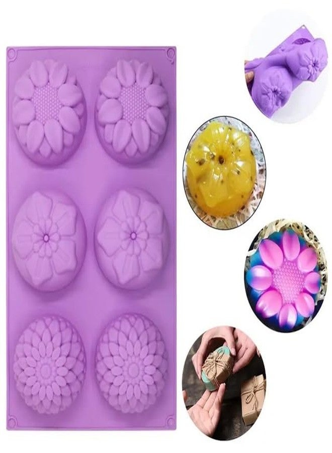 APSAMBR-Silicone 6 Cavity Sunflower Mixed Flower Chrysanthemum Cupcake Baking Muffin Candle Soap Mould (Output Weight Approx :100 Grams) - Image 4