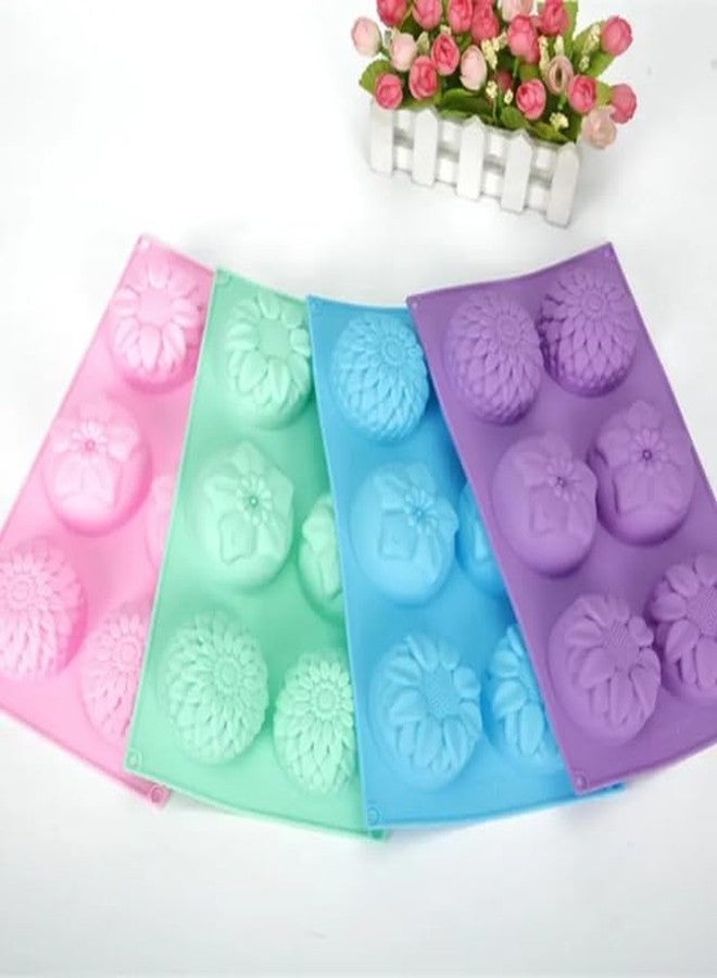 APSAMBR-Silicone 6 Cavity Sunflower Mixed Flower Chrysanthemum Cupcake Baking Muffin Candle Soap Mould (Output Weight Approx :100 Grams) - Image 2