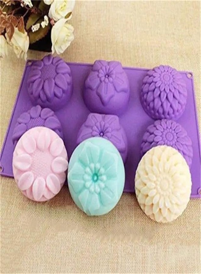 APSAMBR-Silicone 6 Cavity Sunflower Mixed Flower Chrysanthemum Cupcake Baking Muffin Candle Soap Mould (Output Weight Approx :100 Grams) - Image 1