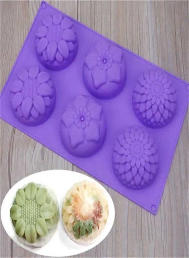 APSAMBR-Silicone 6 Cavity Sunflower Mixed Flower Chrysanthemum Cupcake Baking Muffin Candle Soap Mould (Output Weight Approx :100 Grams) - Image 3