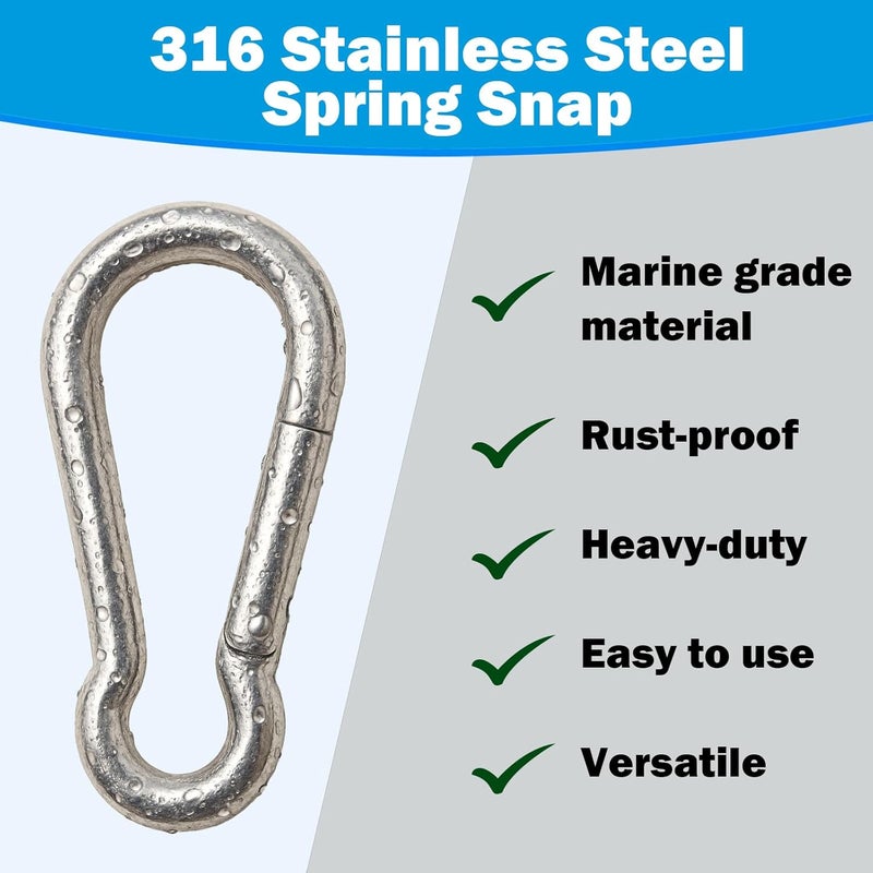 Outmate Marine Grade 316 Stainless Steel Carabiners Heavy Duty, Durable & Rust-Free Clips for Gym, Swing, Dog Leashes, Hammocks, Keychains, and More - Image 2
