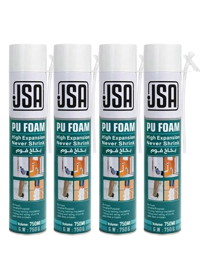 JSA Combo 4 pcs JSA PU Foam Spray 750ml High Expansion Expanding Foam Sealant, Insulating Spray Foam Filler for Gaps Cracks Joints Windows Doors Roof Pipes Wall Sealing, Waterproof Soundproof Construction Foam Sealant with Straw Applicator - Image 1