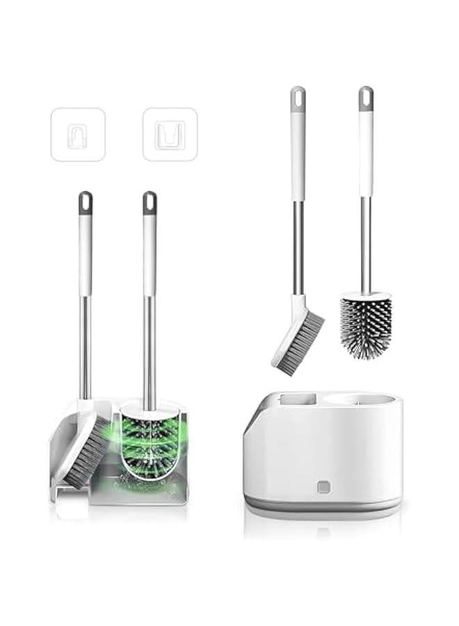 HOOKOR Toilet Brush & Holder, Dual brush set,Stainless Steel Long Handle, Space Saving for Storage, Deep Cleaning, Drip-Proof, Easy to Assemble, TPR Brush head - Image 1
