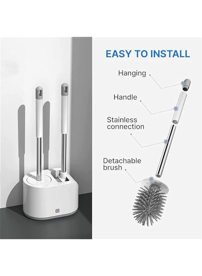 HOOKOR Toilet Brush & Holder, Dual brush set,Stainless Steel Long Handle, Space Saving for Storage, Deep Cleaning, Drip-Proof, Easy to Assemble, TPR Brush head - Image 2