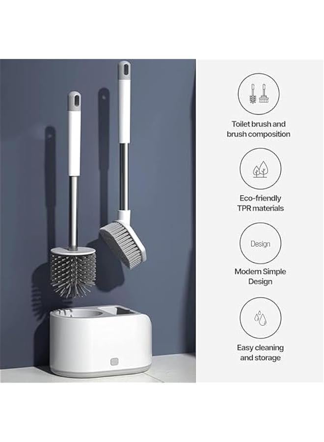 HOOKOR Toilet Brush & Holder, Dual brush set,Stainless Steel Long Handle, Space Saving for Storage, Deep Cleaning, Drip-Proof, Easy to Assemble, TPR Brush head - Image 4