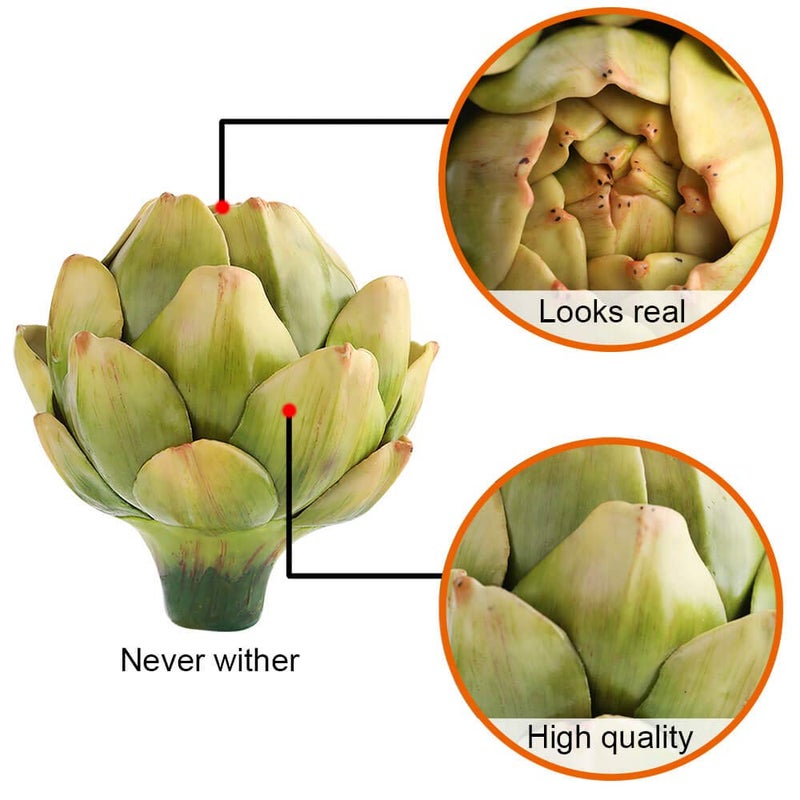 GiftYou GiftYou [3-Pack] Large Green Faux Artichokes - Artificial Vegetables and Fake Fruits for Kitchen Decorations (Green)  - Image 4