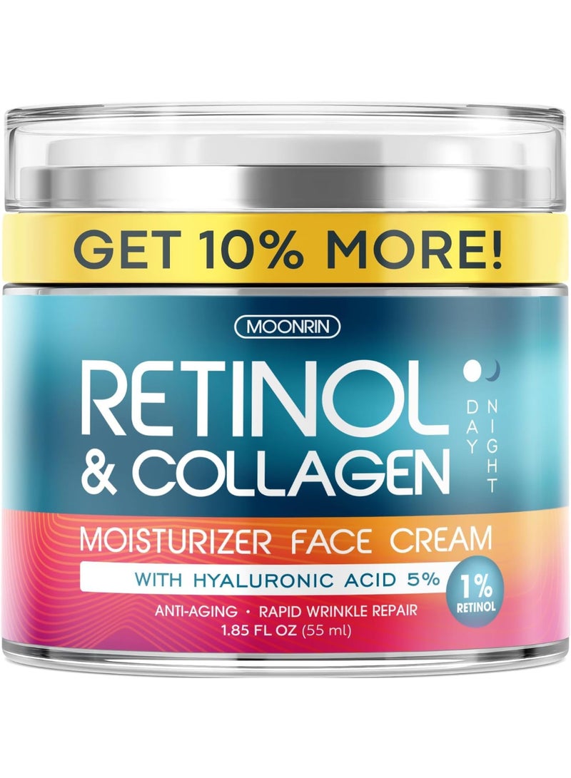 MOONRIN Retinol Cream for Face with Hyaluronic Acid, Anti Aging Wrinkle Cream for Women and Men, Day and Night Collagen Moisturizer to Minimize Wrinkles, Dryness, 1.85 Oz - Image 1