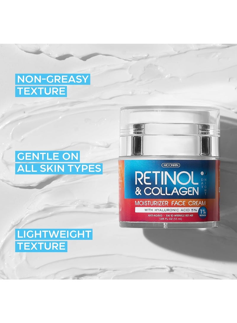 MOONRIN Retinol Cream for Face with Hyaluronic Acid, Anti Aging Wrinkle Cream for Women and Men, Day and Night Collagen Moisturizer to Minimize Wrinkles, Dryness, 1.85 Oz - Image 2