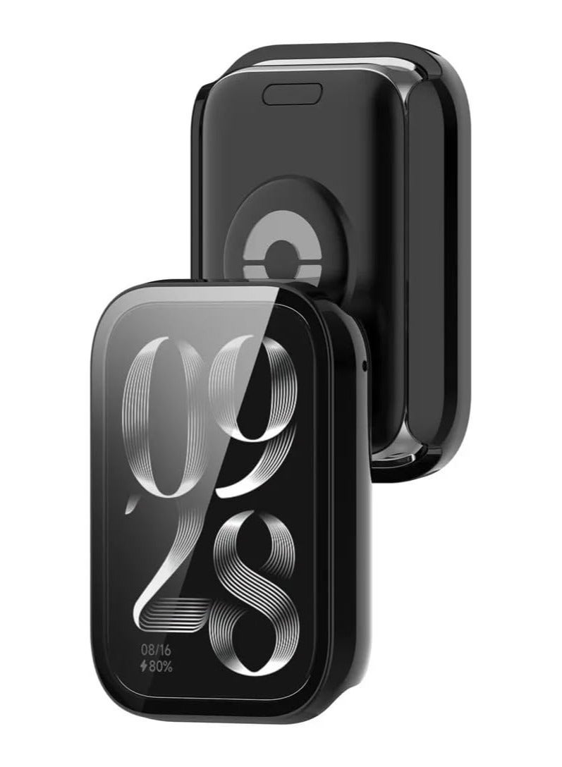 غطاء حماية كامل للساعة مصنوع من الزجاج المقوى وواقي شاشة متوافق مع سوار Xiaomi Smart Band 9 Pro/8 Pro PC (أسود) - Image 3