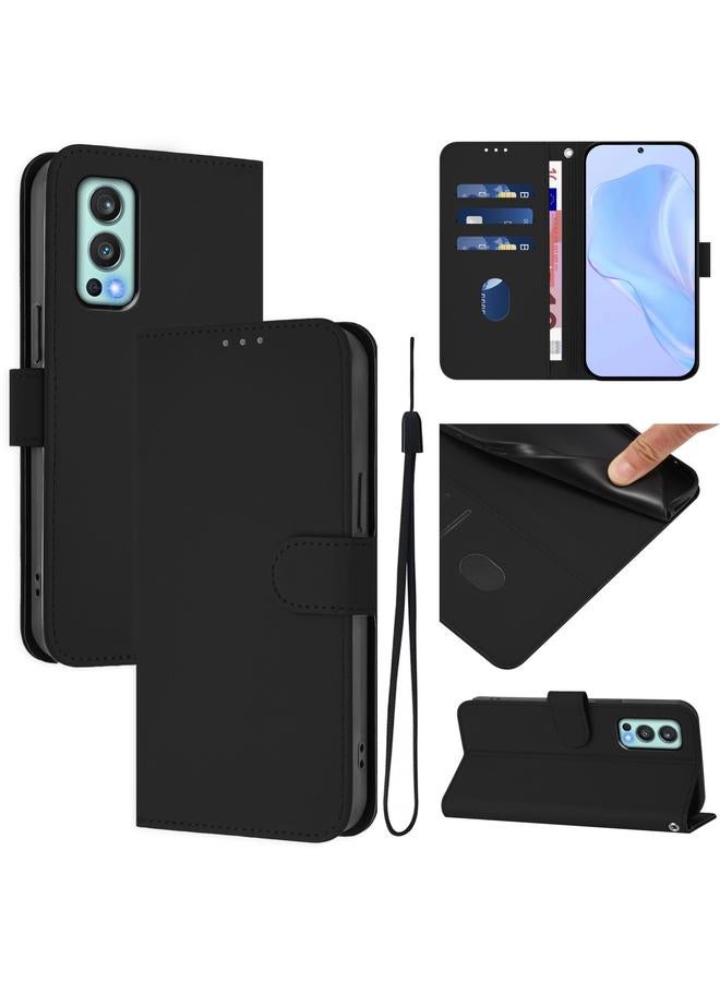 S-TOP Case For OnePlus Nord 2 5G Skin Feel Solid Color Leather Phone Case with Lanyard - Image 1