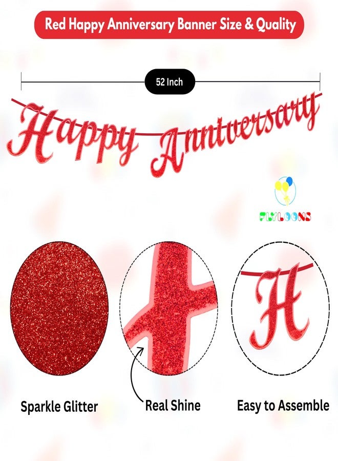 Flyloons 2nd Anniversary Decoration Items Red for Men Women Husband Wife Home Living Room Parent With 10 Pc Confetti Balloons Happy Anniversary Banner 4 Pc Star Heart Set Kit - Image 2