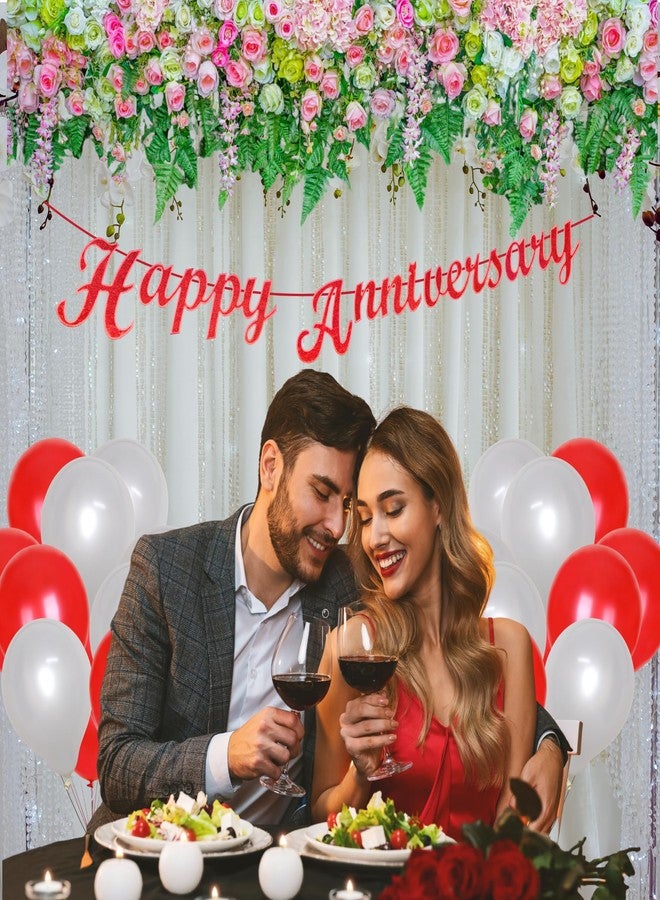 Flyloons 2nd Anniversary Decoration Items Red for Men Women Husband Wife Home Living Room Parent With 10 Pc Confetti Balloons Happy Anniversary Banner 4 Pc Star Heart Set Kit - Image 4