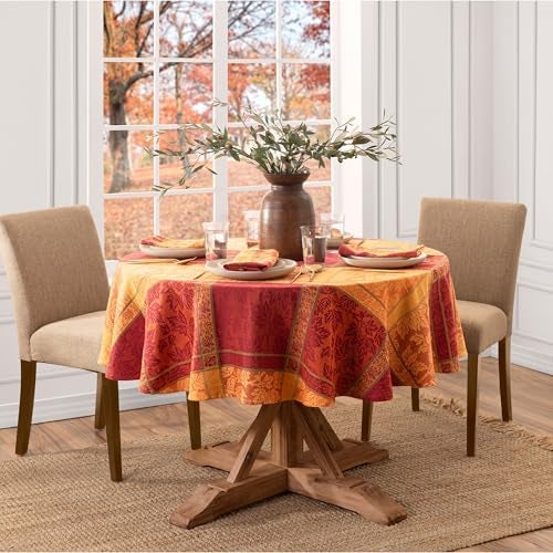 Elrene Home Fashions Maplewood Leaf Jacquard FallHarvestThanksgiving Cotton Round Tablecloth 70x70 - Image 3