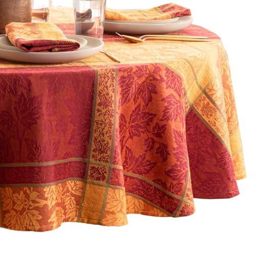 Elrene Home Fashions Maplewood Leaf Jacquard FallHarvestThanksgiving Cotton Round Tablecloth 70x70 - Image 1