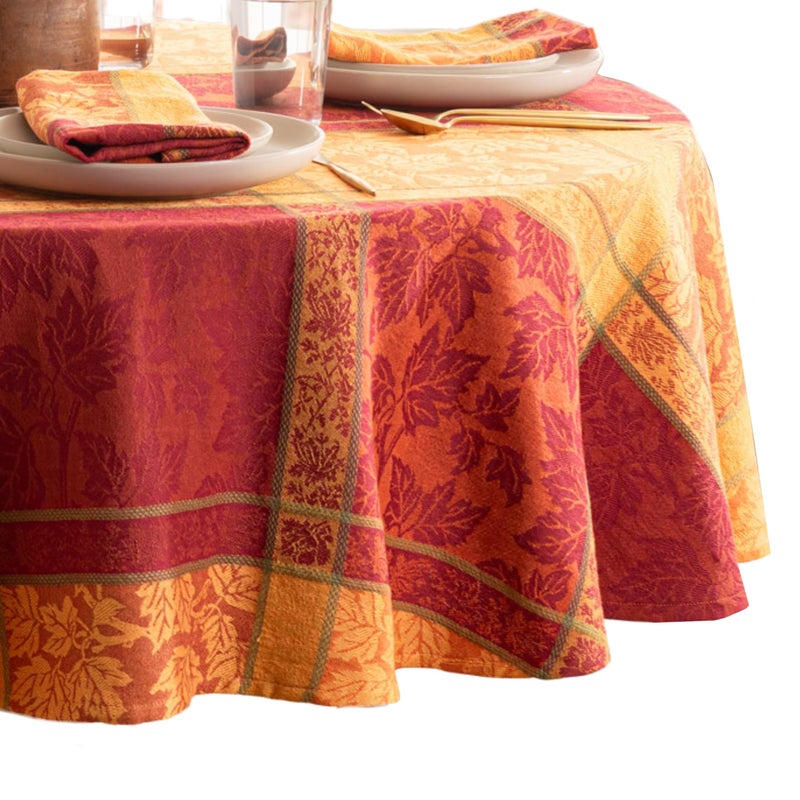 Elrene Home Fashions Maplewood Leaf Jacquard FallHarvestThanksgiving Cotton Round Tablecloth 70x70 - Image 2