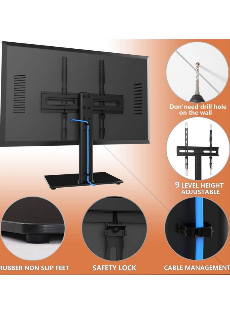 Universal TV Stand/Base Table Top TV Stand with Wall Mount for 27 to 55 inch 9 Level Height Adjustable, Heavy Duty Tempered Glass Base - Image 4