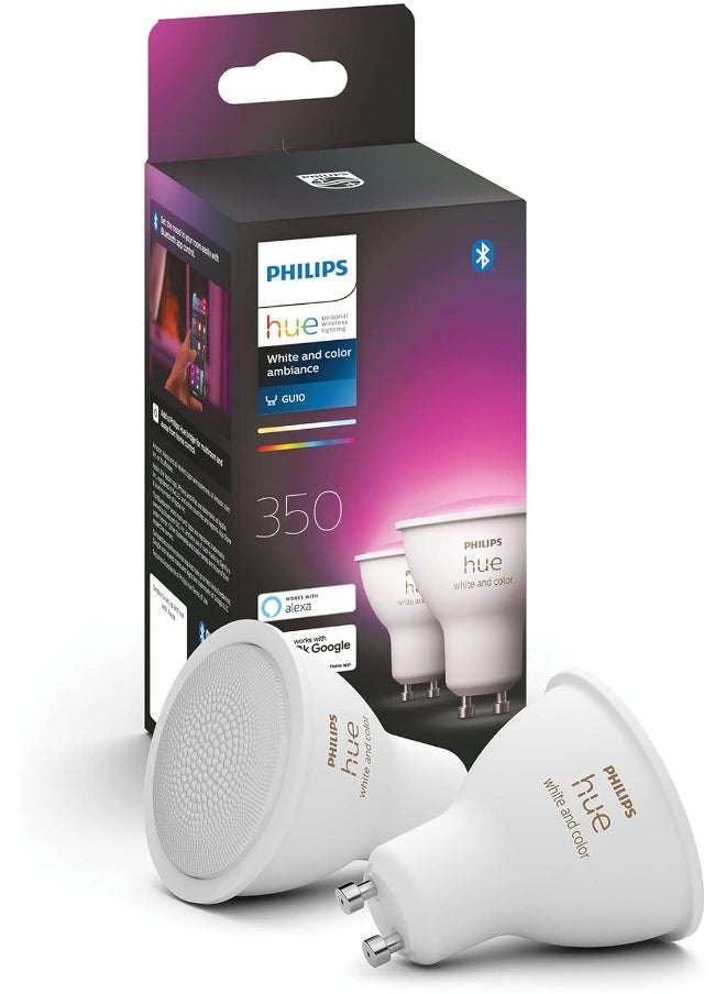 Philips - Philips Hue White And Colour Ambiance Smart Light 2 Pack [Gu10 Spot] With Bluetooth - Image 1