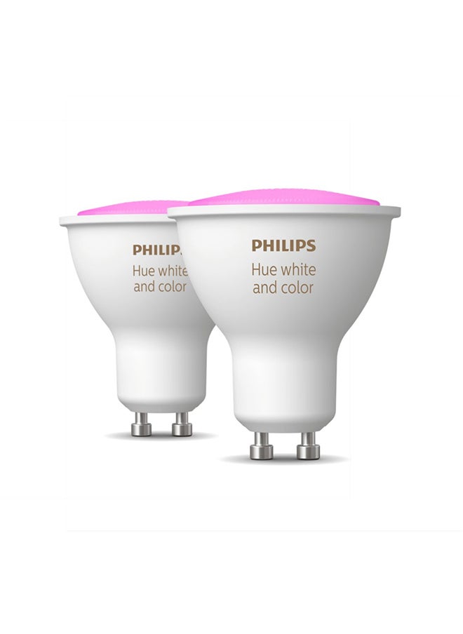 Philips حزمة من قطعتين من الإضاءة الذكية باللون الأبيض واللون Ambiance من Philips Hue [GU10 Spot] مع بلوتوث تعمل مع Alexa وGoogle Assistant وApple Homekit 