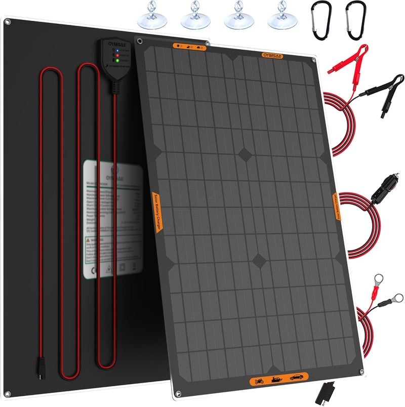 JOYSAE 30W 12V Solar Trickle Charger Maintainer, Waterproof Portable Solar Panel Battery Charger Kit with Cigarette Lighter Plug & Alligator Clips for Car, RV, Truck, Boat, Motorcycle, Marine - Image 1