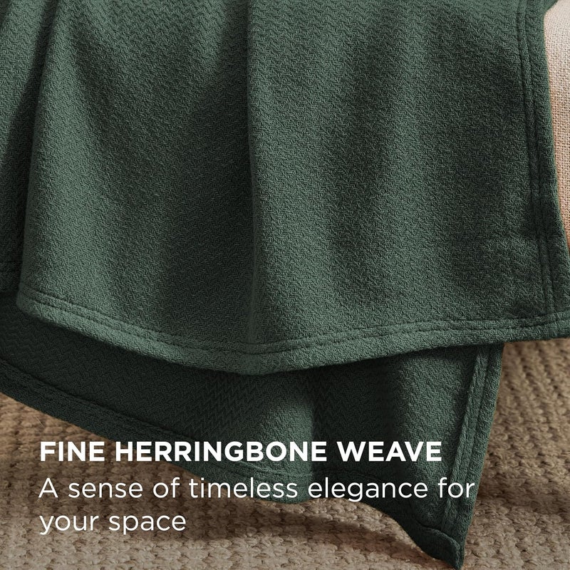 Bedsure GentleSoft 100% Cotton Blanket Full Size for Bed - Breathable and Lightweight, Soft Cozy Textured Herringbone Woven Blanket for Summer Spring, Dark Green, 80x90 inches - Image 3