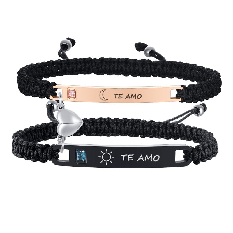 MEALGUET Te Amo Couple Bracelet for him her, Hand Braided Couple Bracelets Set Mutual Attraction Relationship Bracelet Personalized Gift for Men Women, Handmade Jewelry for Lover - Image 1