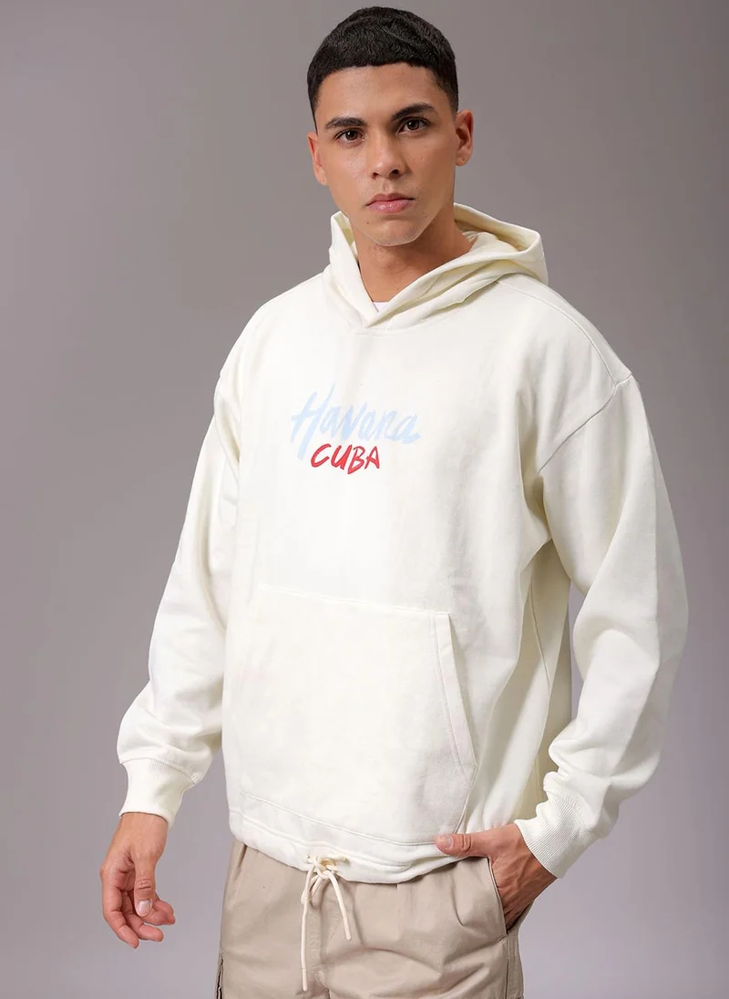 The Indian Garage Co Men Oversized Placement Print Overhead Hooded Sweatshirt