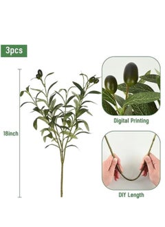 SYOSI Faux Olive Branches for Vases, Olive Tree Branches with Lifelike Olives, Artificial Greenery Stems Decor, for Indoor Outside DIY-Wreath Decor, for Centerpieces Floral Arrangements Vases (3Pcs, 48 cm)  - Image 3