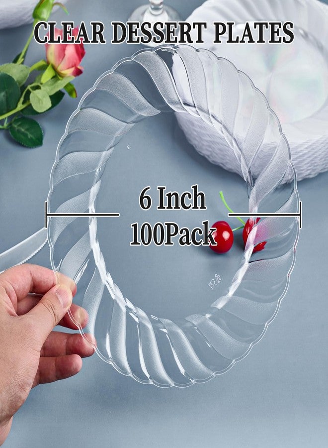 FOCUSLINE 100 Count 6 Inch Clear Plastic Plates, Disposable Heavy Duty Salad Dessert Plates- Premium Hard Plastic Plate Fancy Disposable Clear Plate for Weddings, Parties and Events - Image 4