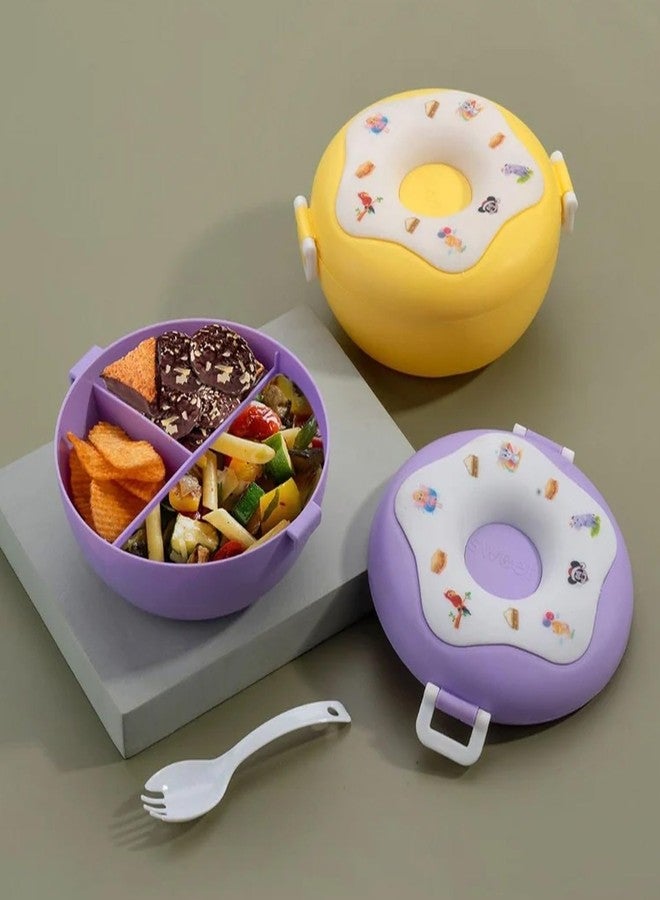 VAJASIL Donut Shaped Double Insulated Lunch Box, Divided Sections to Neatly Separate Snacks | Veggies | Fruits | and Mains | Compact Size Perfect for School Bags | Office Use | Or Picnics (1 Pcs) - Image 1