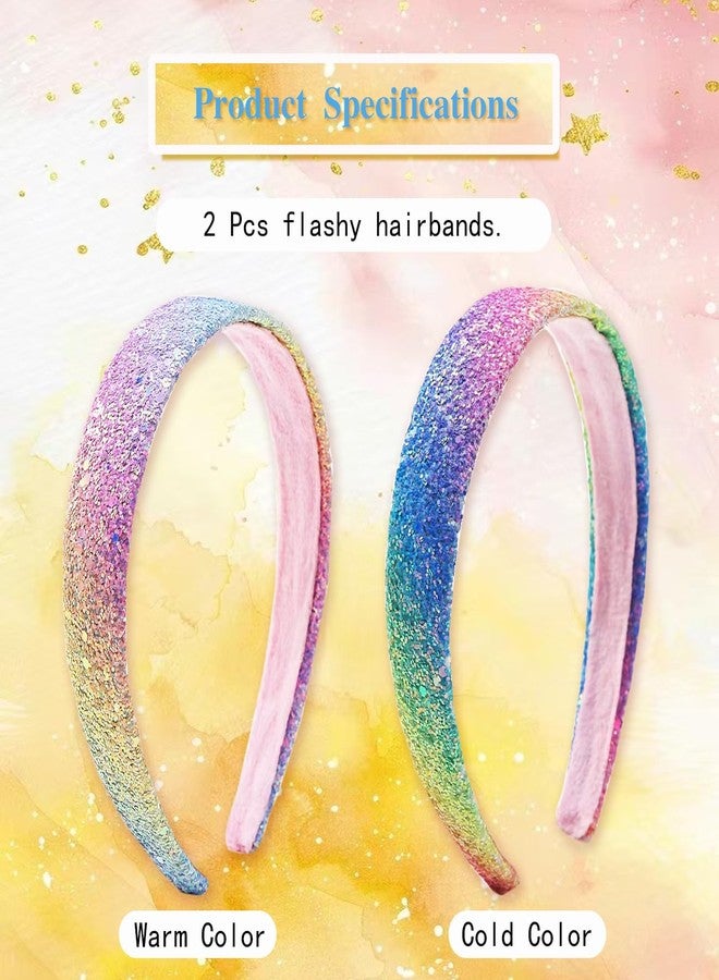 Tovyzalg Sequin Headband for Girls, Rainbow Hair Bands Accessories for Kids, Wide Glitter Headbands for Little Girl, Cute Sequined Hairbands for Girls, Cute Headband for Back to School - Image 2