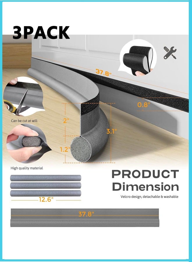 HQ-GAMING 3Pack Door Draft Stopper, Under Door Noise Blocker, Sound Light Air Proof Sealer for Bottom of Door, Adjustable Soundproof Insulation Strip Doors Draft Guard 37 inch, Gray  - Image 1