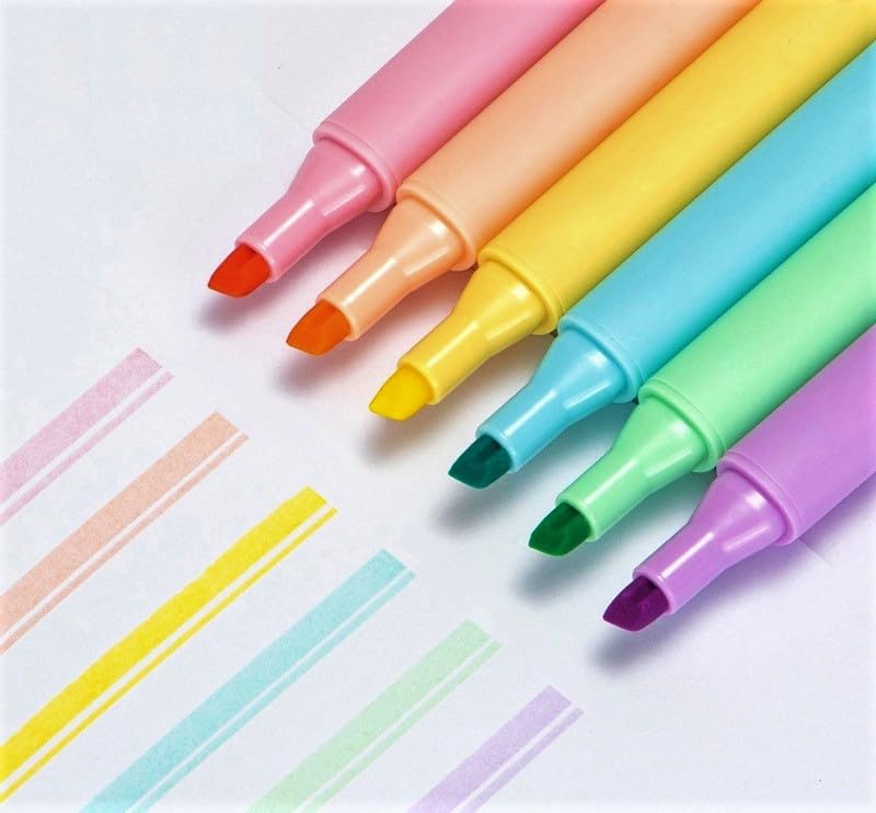 Definite أرت باتيل شيدز هايلايتر كبير للمكتب والكلية والمدرسة لتسليط الضوء على الملاحظات بألوان الأزرق والأخضر والوردي والبنفسجي والأصفر والبرتقالي (هايلايتر باستيل، عبوة من 6) - Image 3