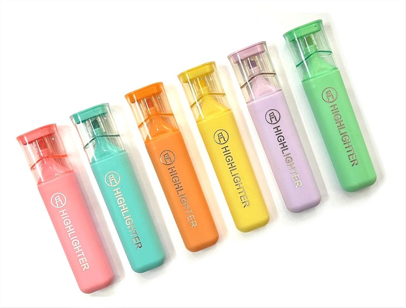 Definite أرت باتيل شيدز هايلايتر كبير للمكتب والكلية والمدرسة لتسليط الضوء على الملاحظات بألوان الأزرق والأخضر والوردي والبنفسجي والأصفر والبرتقالي (هايلايتر باستيل، عبوة من 6) - Image 2