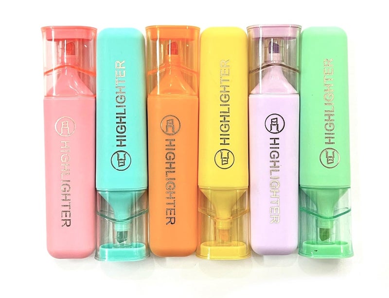 Definite أرت باتيل شيدز هايلايتر كبير للمكتب والكلية والمدرسة لتسليط الضوء على الملاحظات بألوان الأزرق والأخضر والوردي والبنفسجي والأصفر والبرتقالي (هايلايتر باستيل، عبوة من 6) - Image 1